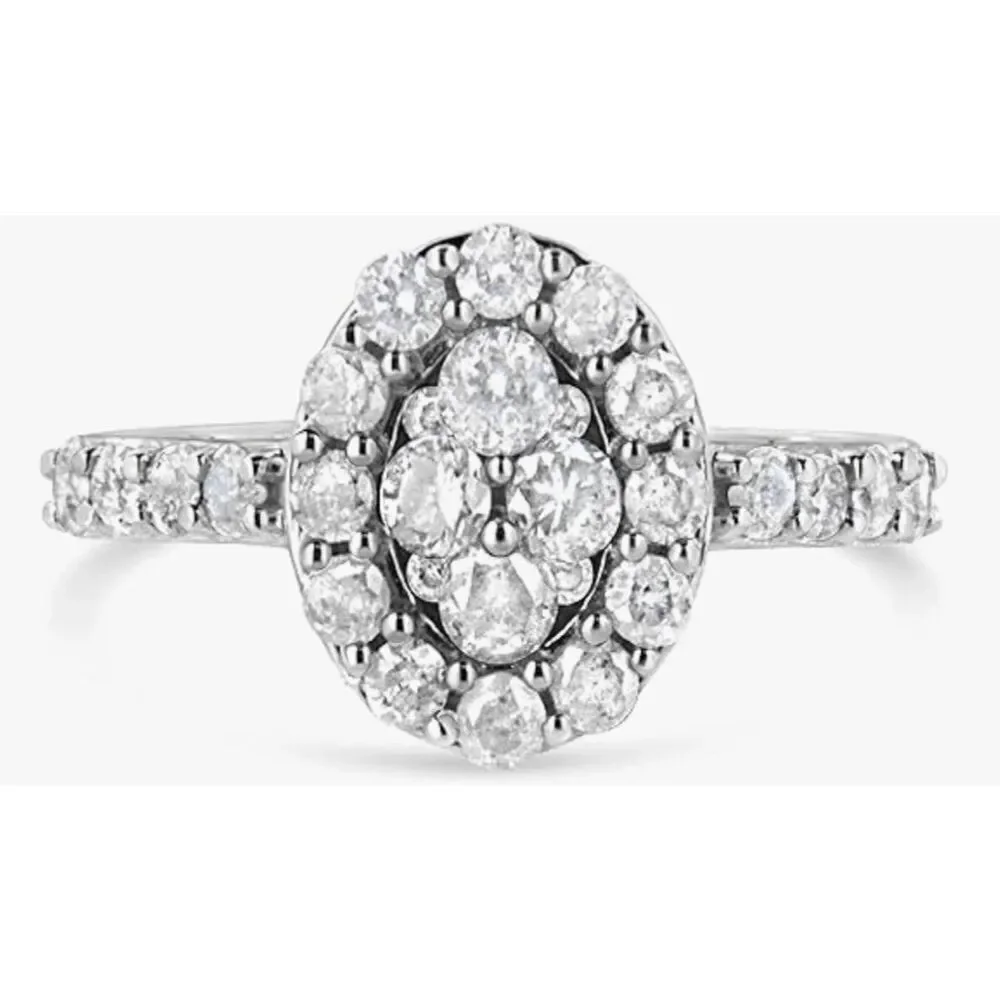 Stunning 1.0 Carat Brilliant Round Cut Genuine Diamond Halo Cluster Oval Ring #8